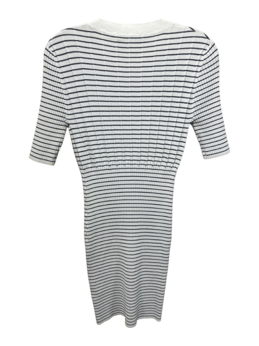 Frame Size M White & Navy Viscose Blend Striped Ribbed Knit Short Sleeve Dress White & Navy / M