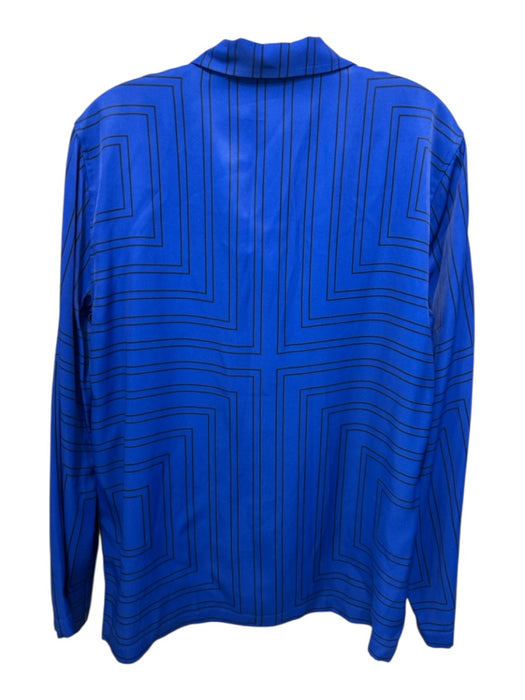 Equipment Femme Size M Blue & Black Viscose Geometric Long Sleeve Button Up Top Blue & Black / M