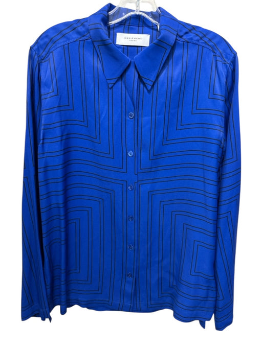 Equipment Femme Size M Blue & Black Viscose Geometric Long Sleeve Button Up Top Blue & Black / M