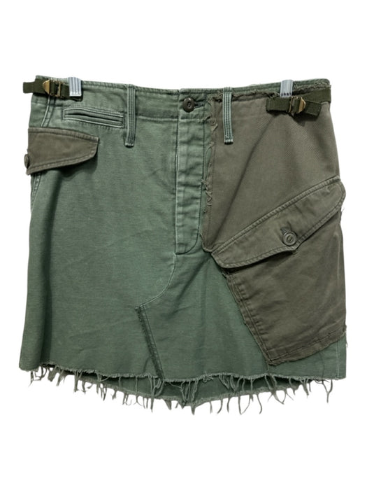 Mother Size 30 Army Green Cotton Adjustable Waist Raw Hem Utility Pockets Skirt Army Green / 30