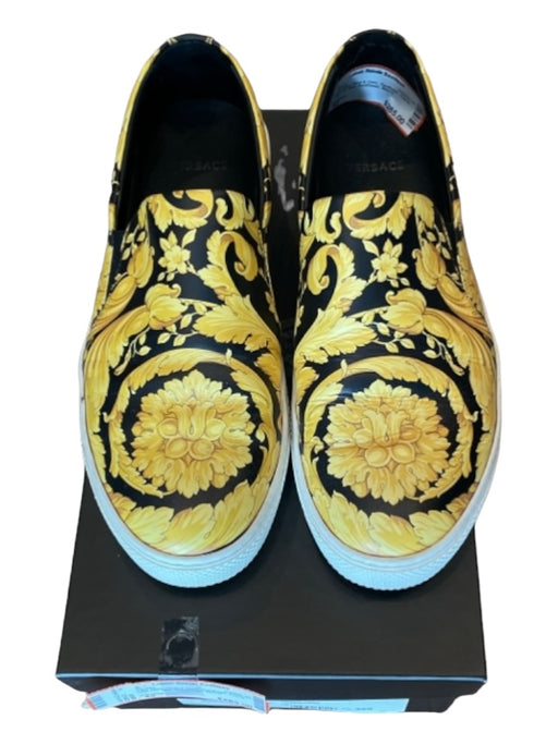 Versace Shoe Size 42 Like New Blue & Gold Synthetic Floral Slip On Men's Shoes 42