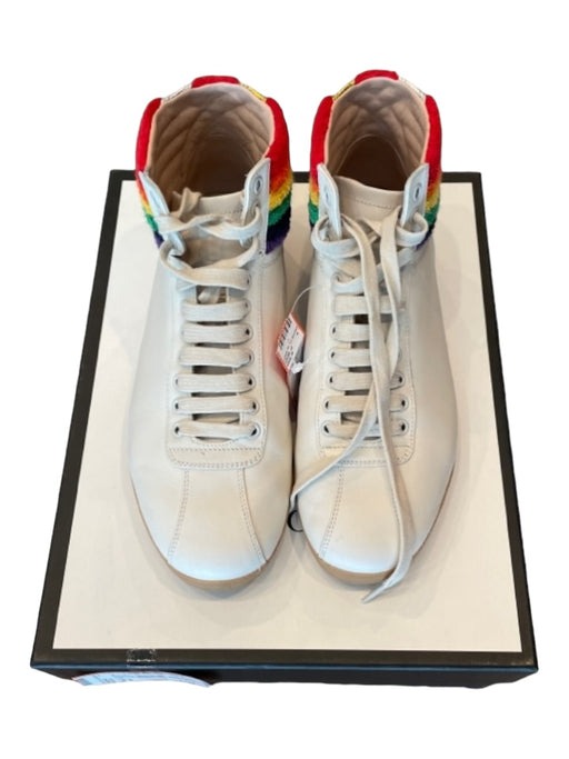 Gucci Shoe Size 8.5 Like New White & Multi Leather Solid High Top Sneaker Shoes 8.5