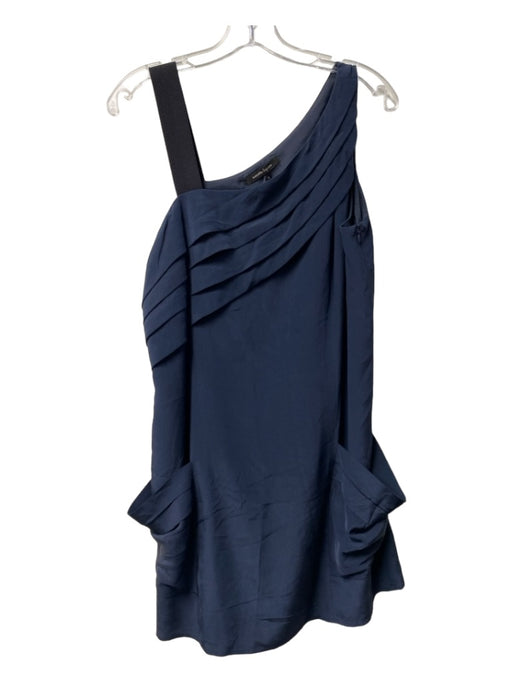 Nanette Lepore Size 8 Navy Blue Silk Shoulder Strap Draping Two Pocket Dress Navy Blue / 8