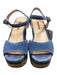 Prada Shoe Size 9 Blue Suede Silver Buckle Open Toe Ankle Strap Platform Shoes Blue / 9