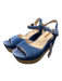 Prada Shoe Size 9 Blue Suede Silver Buckle Open Toe Ankle Strap Platform Shoes Blue / 9