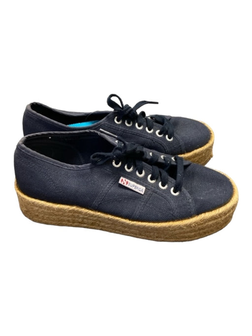 Superga Shoe Size 39.5 Navy & Tan Canvas round toe Low Top Lace Panels Sneakers Navy & Tan / 39.5