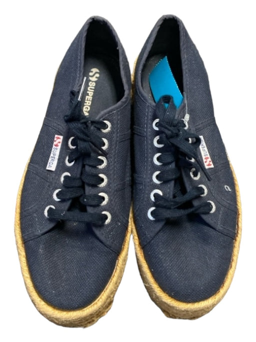 Superga Shoe Size 39.5 Navy & Tan Canvas round toe Low Top Lace Panels Sneakers Navy & Tan / 39.5