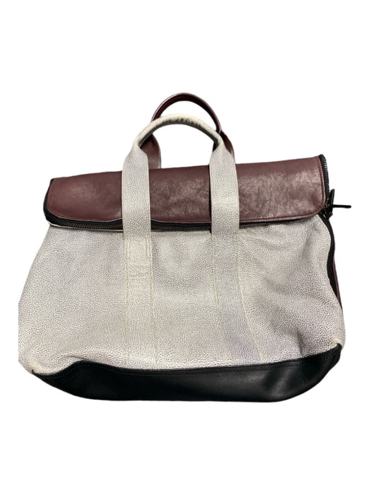 3.1 Phillip Lim Plum, Cream, Black Leather Top Zipper Top Handles Colorblock Bag Plum, Cream, Black / M