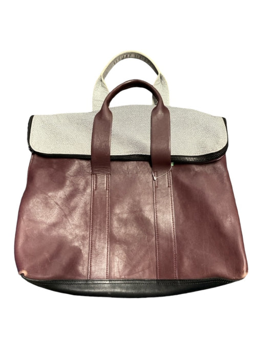 3.1 Phillip Lim Plum, Cream, Black Leather Top Zipper Top Handles Colorblock Bag Plum, Cream, Black / M