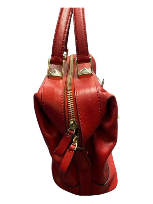 Valentino Garavani Red Leather Top Zipper Top Handle Gold Hardware Bag Red / M