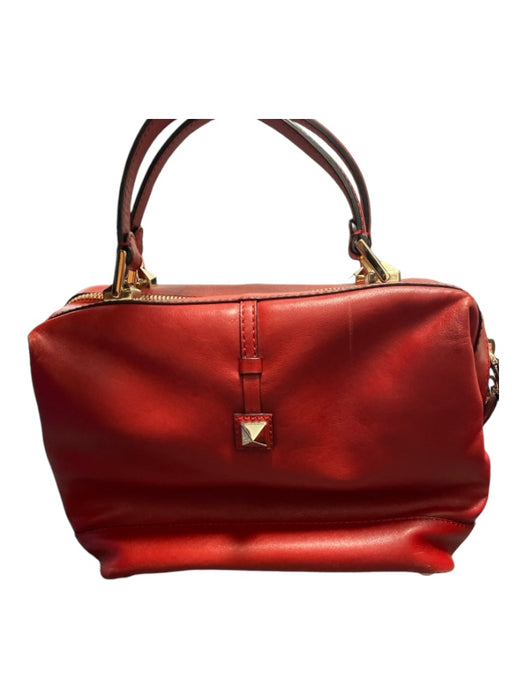 Valentino Garavani Red Leather Top Zipper Top Handle Gold Hardware Bag Red / M