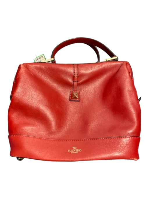 Valentino Garavani Red Leather Top Zipper Top Handle Gold Hardware Bag Red / M