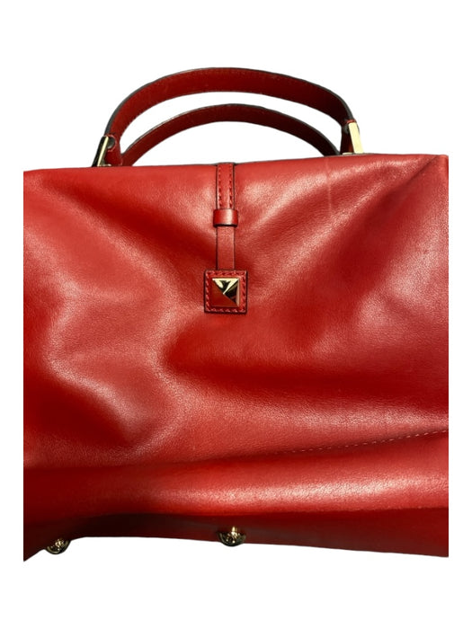 Valentino Garavani Red Leather Top Zipper Top Handle Gold Hardware Bag Red / M