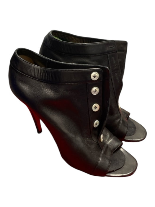 Christian Louboutin Shoe Size 39 Black Leather Button Up Open Toe Heel Shoes Black / 39