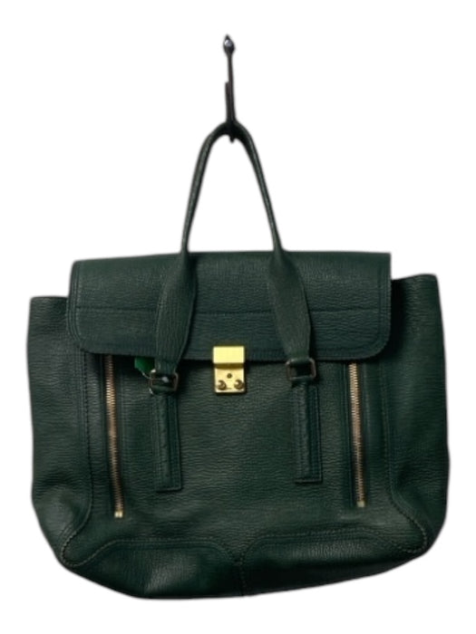 3.1 Phillip Lim Green Leather Pebbled Gold Hardware Flap 2 handles Bag Green / Large