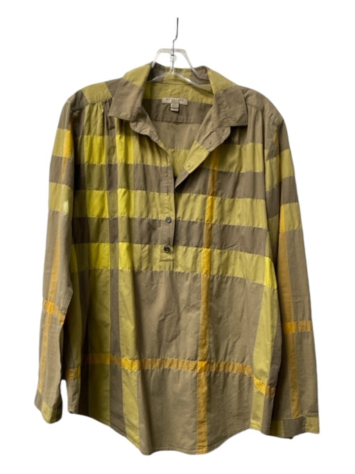 Burberry Brit Size Medium Yellow & Taupe Cotton Blend Collared Plaid Top Yellow & Taupe / Medium