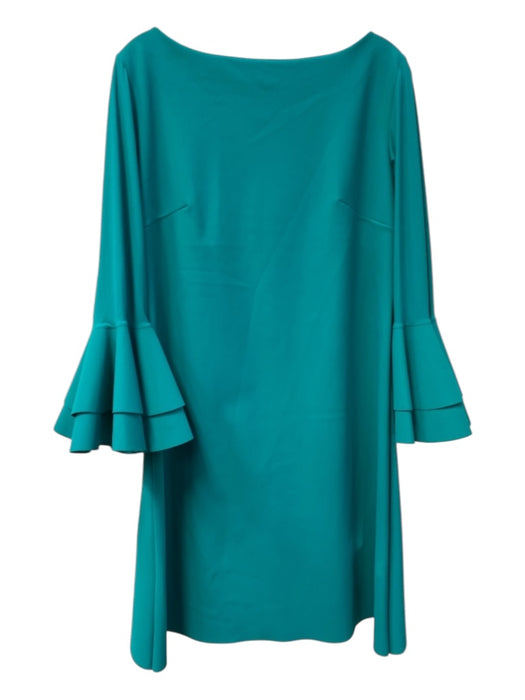 Chiara Boni Size 50 Teal Polyamide Blend Boat Neck Bell Sleeve Seam Detail Dress Teal / 50