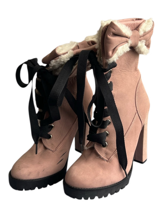 Red Valentino Shoe Size 38.5 Pink Leather round toe lace up Mid Calf Boots Pink / 38.5