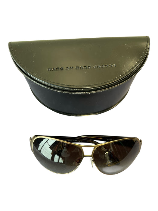 Marc Jacobs Brown Metal Tortoise Double Bridge Aviator Sunglasses Brown