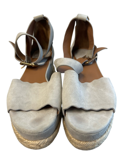 Chloe Shoe Size 37 Gray Leather Suede Open Toe Ankle Strap Platform Shoes Gray / 37