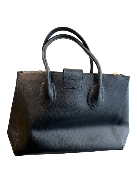Furla Black Leather goldtone hardware 2 handles Top Zip Interior Zip Pouch Bag Black / Medium