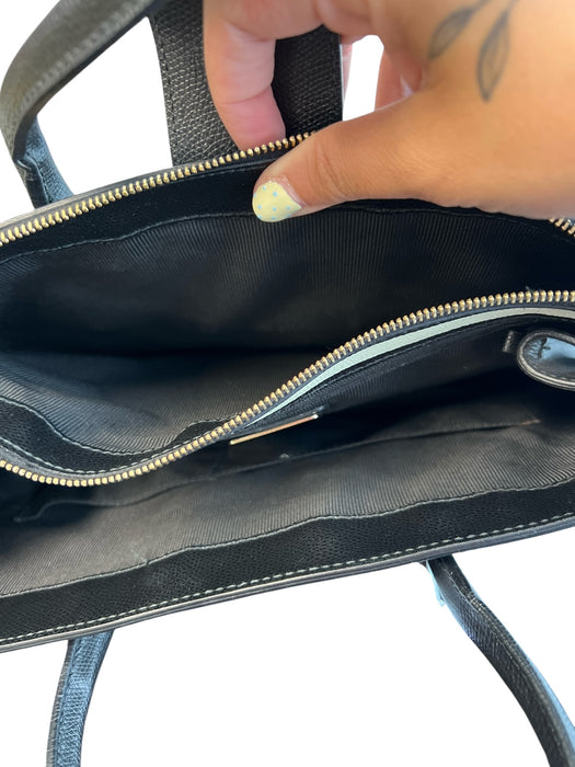 Furla Black Leather goldtone hardware 2 handles Top Zip Interior Zip Pouch Bag Black / Medium
