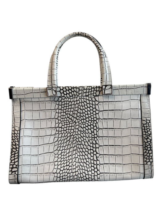 Charles Jourdan White & Black Leather Silver Hardware 2 handles Twist Lock Bag White & Black / Large