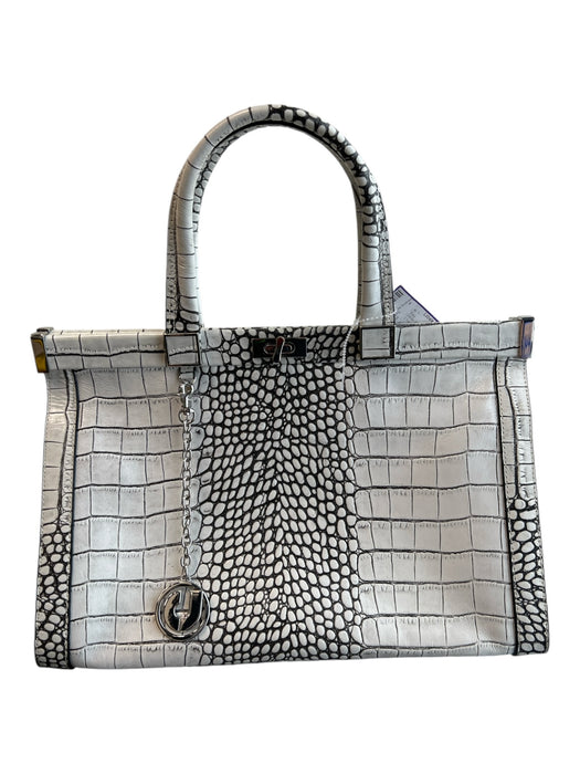Charles Jourdan White & Black Leather Silver Hardware 2 handles Twist Lock Bag White & Black / Large