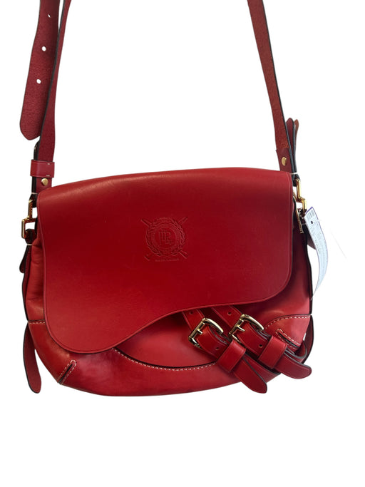 Lauren Ralph Lauren Red Leather goldtone hardware Magnetic Flap Top Zip Bag Red / Small