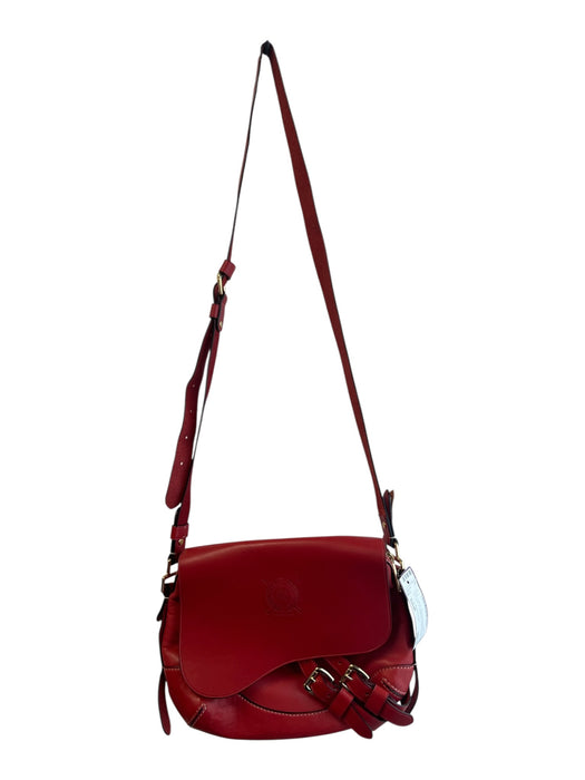 Lauren Ralph Lauren Red Leather goldtone hardware Magnetic Flap Top Zip Bag Red / Small