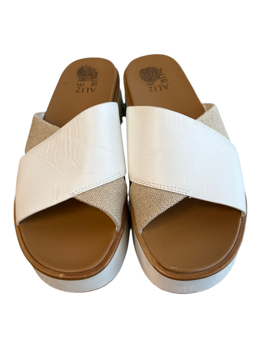 naturalizer Shoe Size 8 white & tan Leather & Canvas Open Toe & Heel Slide Shoes white & tan / 8