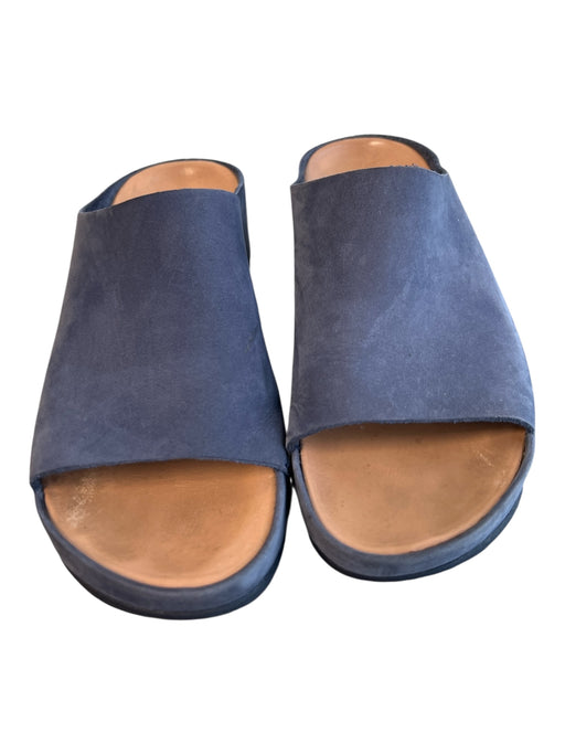 Fittlop Shoe Size 6 Blue Suede Open Toe & Heel Slide Platform Shoes Blue / 6