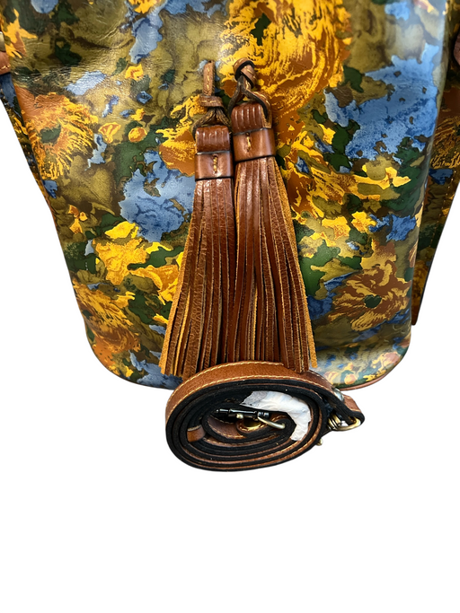 Patricia Nash Brown, Blue & Yellow Leather One Handle Floral Bucket Bag Brown, Blue & Yellow / Medium