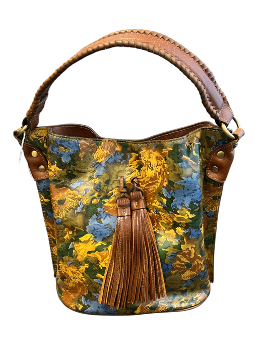 Patricia Nash Brown, Blue & Yellow Leather One Handle Floral Bucket Bag Brown, Blue & Yellow / Medium