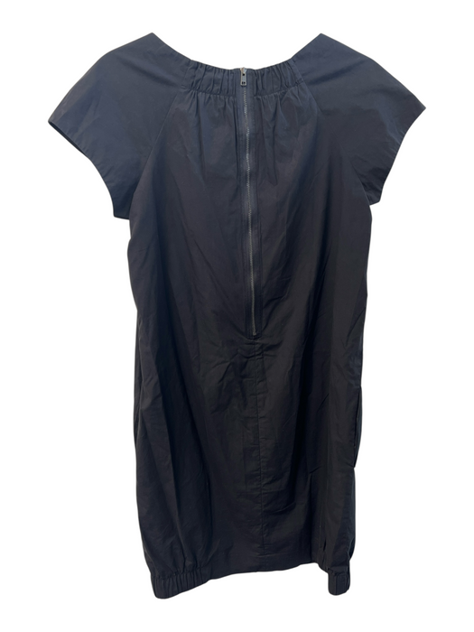Vince Size Small Black Cotton Back Zip Cap Sleeve Wide Neck Knee length Dress Black / Small