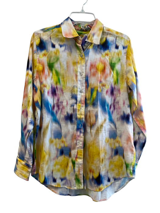 Robert Graham Size Medium Yellow, Blue & Multi Print Cotton Tye Dye Collared Top Yellow, Blue & Multi Print / Medium