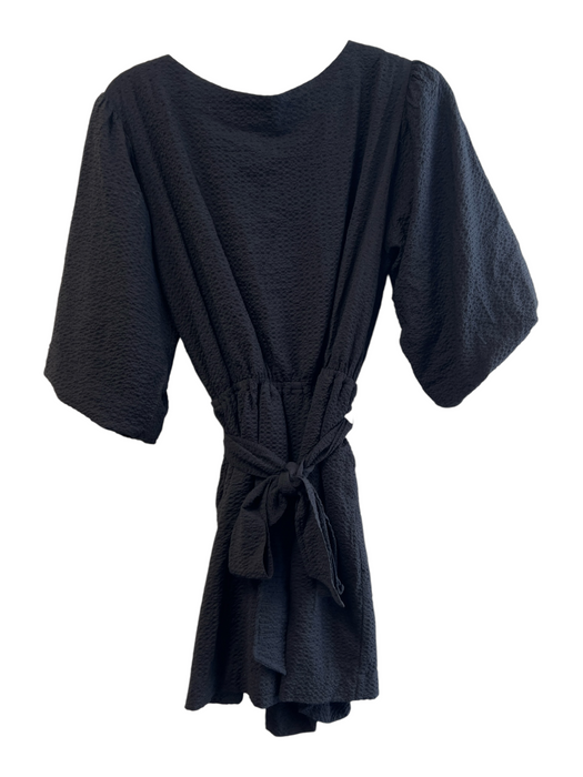 By Anthropologie Size Medium Black No Fabric Tag Half Puff Sleeve Belt Romper Black / Medium