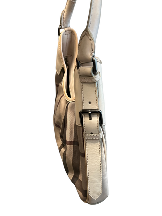 Burberry Beige, Tan & Brown Coated Canvas Smoked Check Curved Leather Trim Bag Beige, Tan & Brown / Medium