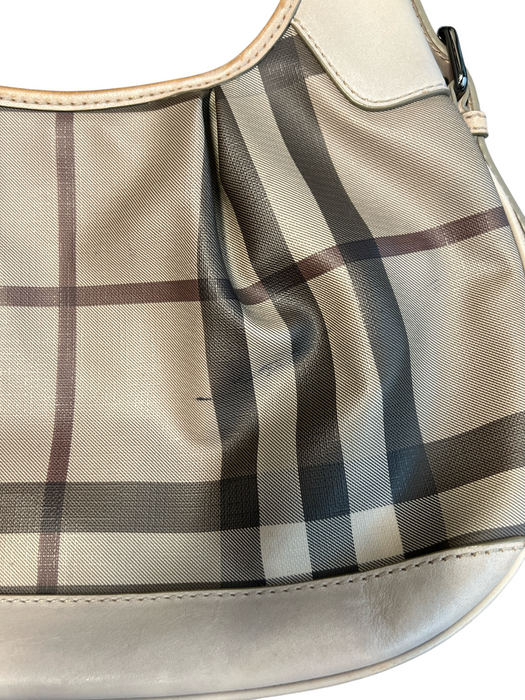 Burberry Beige, Tan & Brown Coated Canvas Smoked Check Curved Leather Trim Bag Beige, Tan & Brown / Medium