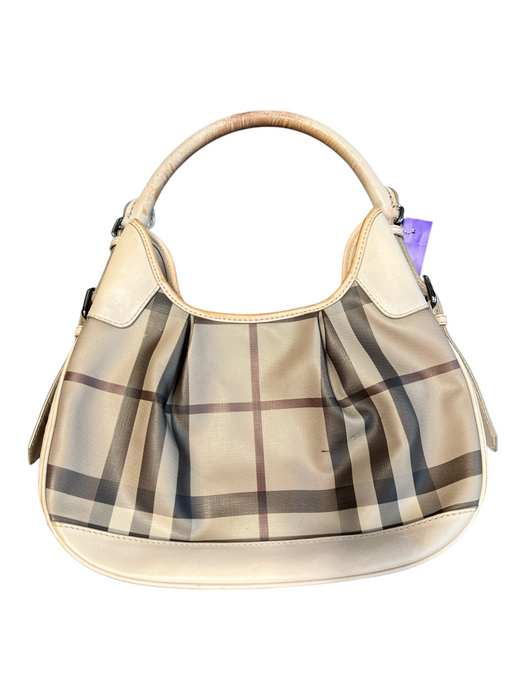 Burberry Beige, Tan & Brown Coated Canvas Smoked Check Curved Leather Trim Bag Beige, Tan & Brown / Medium