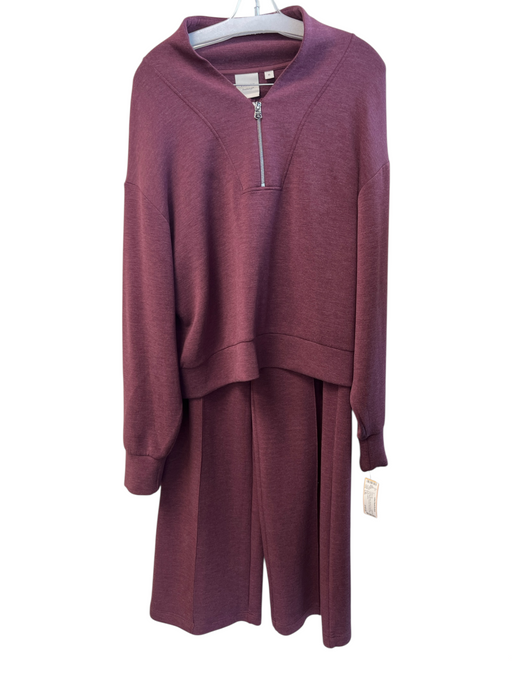 Varley Size L/XL Maroon Viscose & Polyester Long Sleeve Front Zip Pants Set Maroon / L/XL