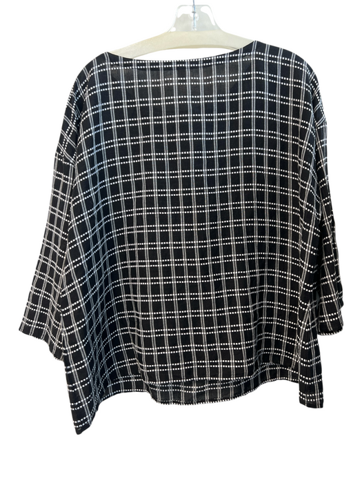 Eileen Fisher Size Large Black & White Linen Blend Wide Neck Half Sleeve Top Black & White / Large