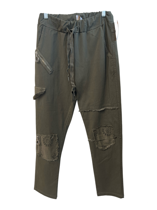 Brand Bazar Size Est Small Dark Green Viscose Stretch Waist Patches Pants Dark Green / Est Small