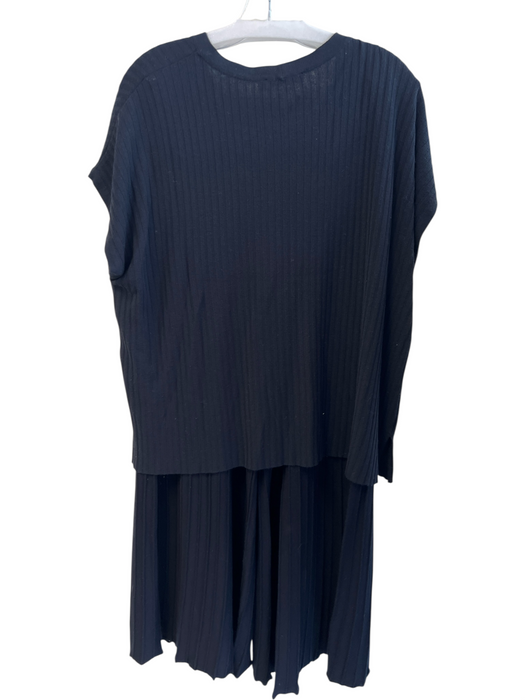 Biana Size Large Navy Viscose Blend Ribbed Stretch Waist V Neck Pants Suit Navy / Large