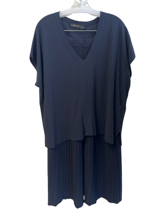Biana Size Large Navy Viscose Blend Ribbed Stretch Waist V Neck Pants Suit Navy / Large