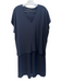 Biana Size Large Navy Viscose Blend Ribbed Stretch Waist V Neck Pants Suit Navy / Large