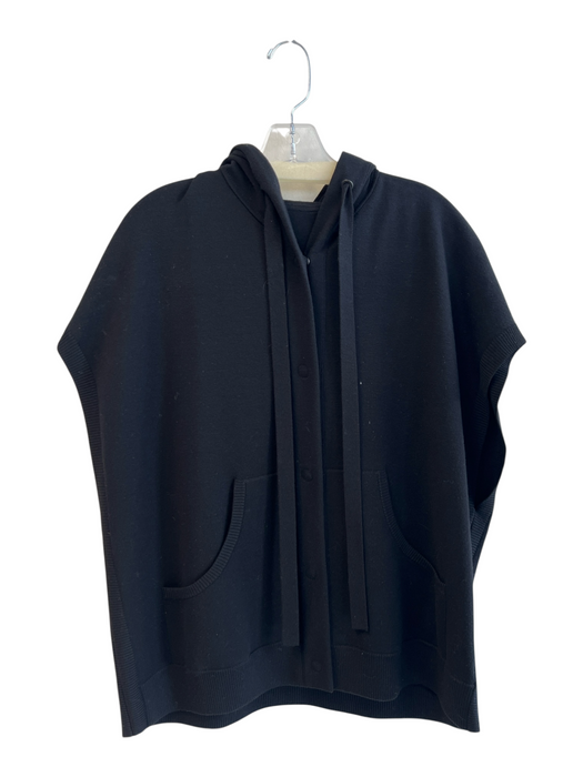 No Brand Size Est M/L Black Virgin Wool Hood kangaroo Pocket Snap Closure Jacket Black / Est M/L