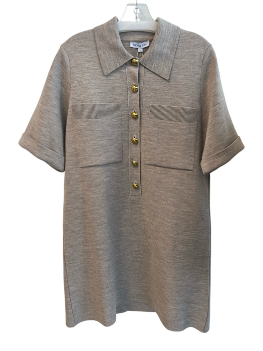 Veronica Beard Size Large Oatmeal Wool Knit Knee Detail Goldtone Buttons Dress Oatmeal / Large