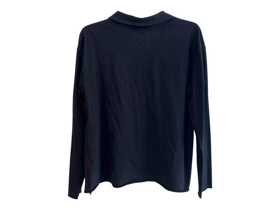 Frank & Eileen Size Large Black Cotton Long Sleeve Collared V Neck Top Black / Large