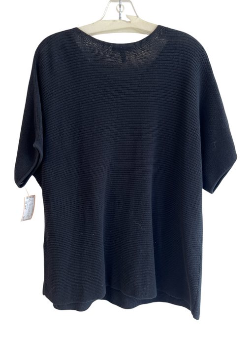 Eileen Fisher Size Large Black Organic Cotton Short Sleeve Wide Neck Top Black / Large